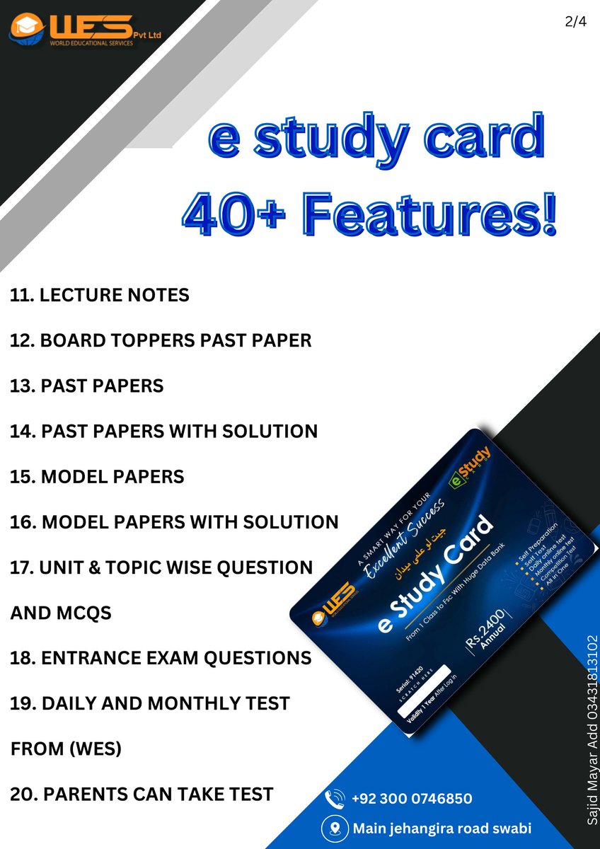ShyhzadKhan's tweet photo. Discover the #WESeStudyCard - the ultimate student companion! It features conceptual and SLO-based questions, self-preparation, self-testing, regular online tests, competition prep, diverse difficulty levels, and topic-wise data. Transform your learning journey with @wesedu737. https://t.co/mtdYjXseFB