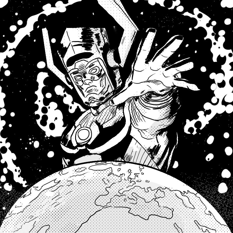 multisiffi's tweet image. #inktober2023day29 Galactus, a massive threat to humanity