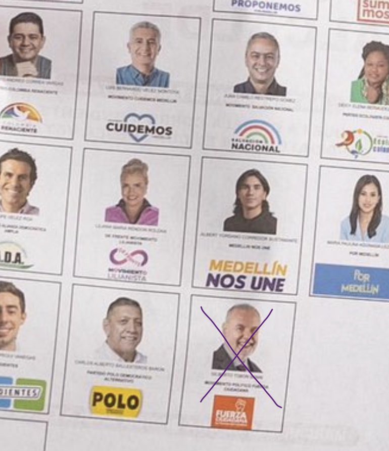 Marquemos con una “X” su rostro sin salirnos del recuadro y compartamos en redes sociales nuestra tarjeta electoral. Con valentía para mostrar que los buenos en Medellín somos más.