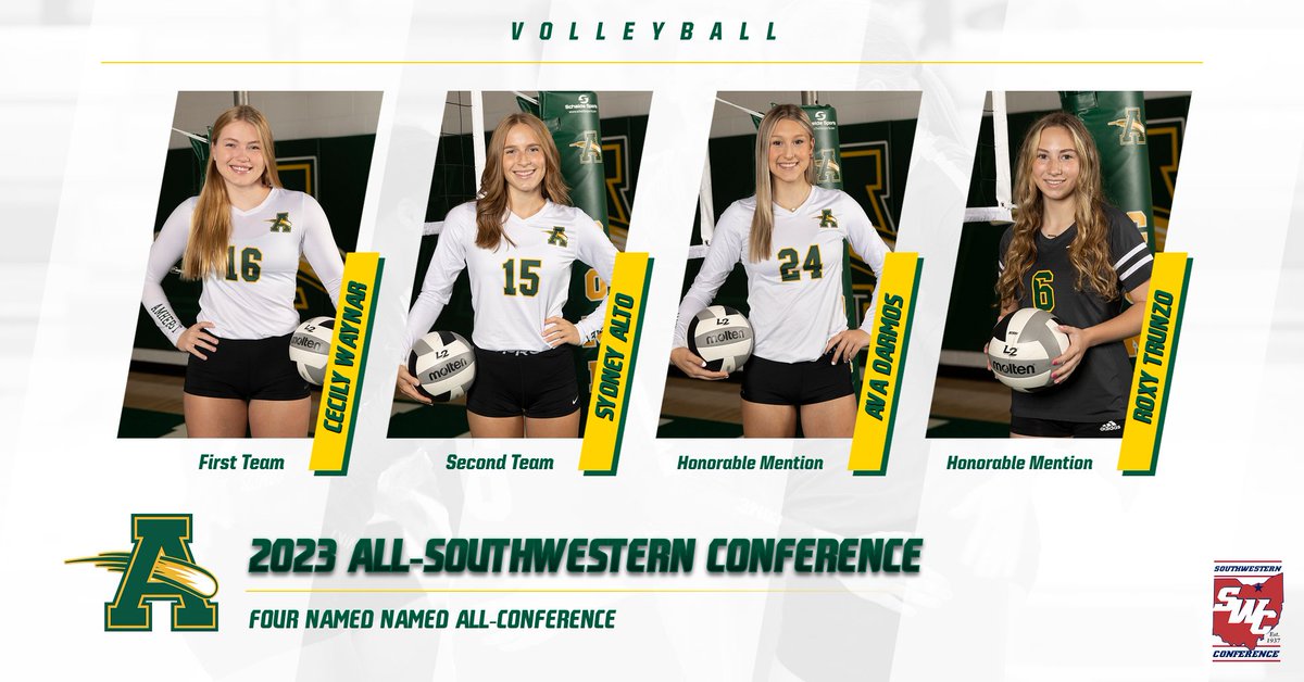 Congratulations Cecily, Sydney, Ava, and Roxy on earning All-Conference Honors! So deserving and we are very proud of you! 💚🏐💛