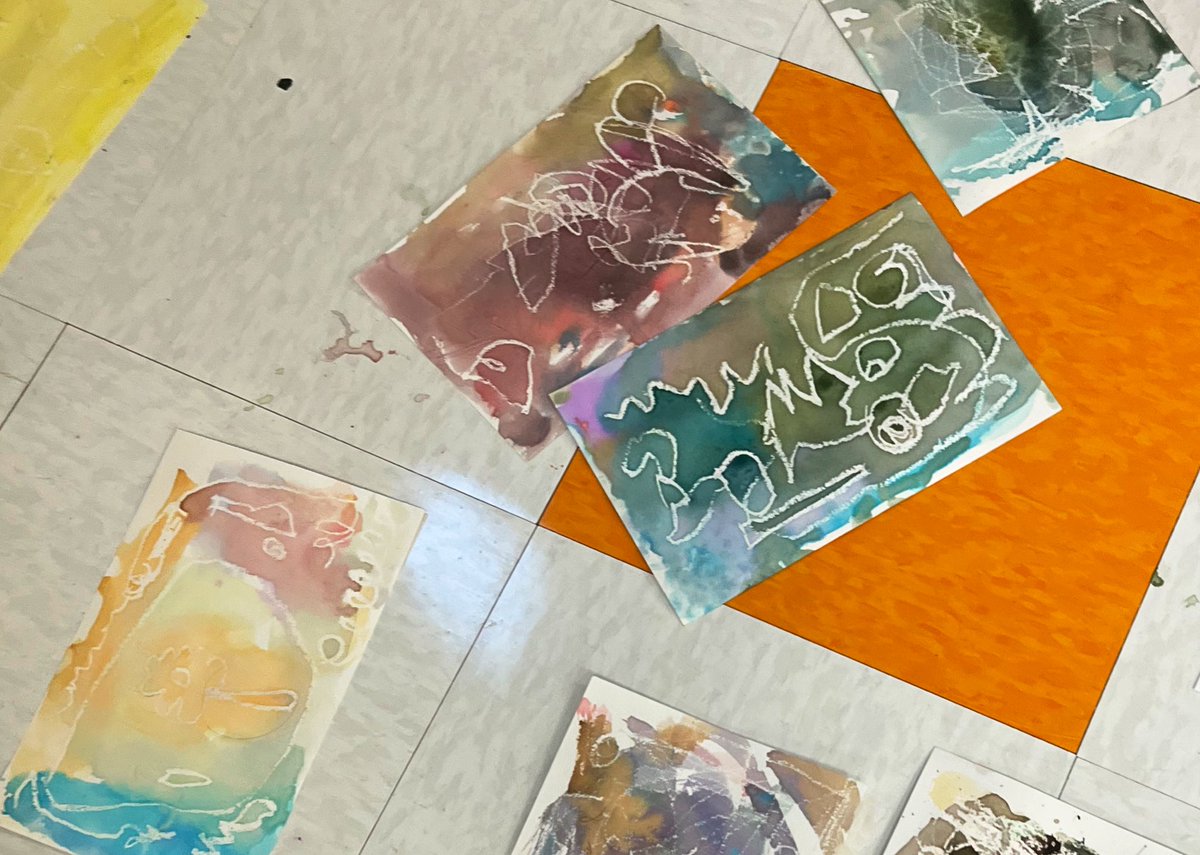 Kindergarteners explored painting with toy cars, leaf collages, and wax resist watercolor painting <a href="/HortonsCreekES/">Hortons Creek ES</a> for art day!
