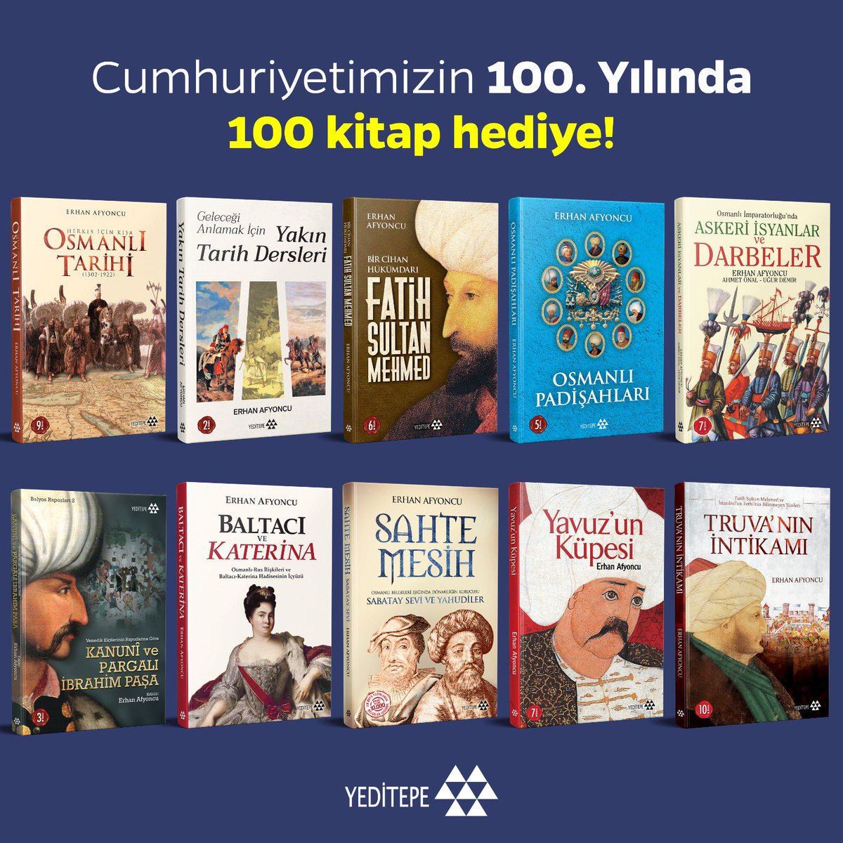 Cumhuriyetimizin 100. yılında 100 kitap hediye ediyoruz ! Yapmanız gerekenler; ▫️Soruya doğru yanıt ver ▫️Bu tweeti RT et ▫️Beni ve @yeditepekitap'ı takip et *Son gün 1 Kasım 2023