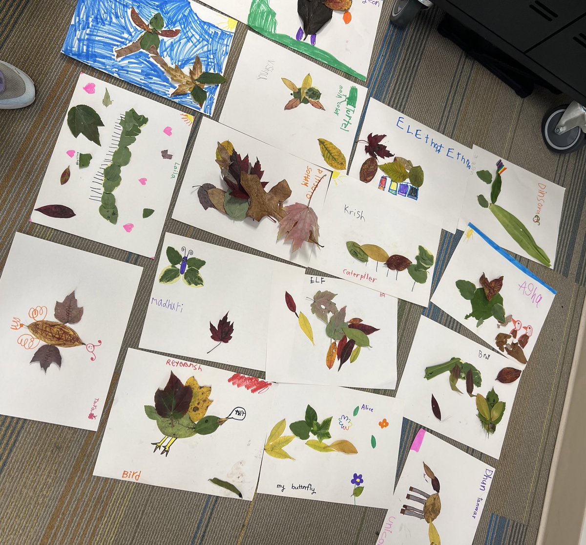 1st graders explored creating Japanese spinning tops, wax resist watercolor paintings, recycled bottle characters, and animal leaf collages for art day <a href="/HortonsCreekES/">Hortons Creek ES</a>