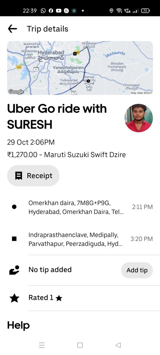 Venukrish476's tweet photo. @Uber @ola_supports @Uber_Support @consumerforum_ @elonmusk @KTRBRS @bhash..
Hi all, I need Justice, I took uber ride today from indraprastha enclave medipally to Sanghi temple hyderabad it's shown 440rs amount for ride and I paid the same. Again I took uber ride from Sanghi temp https://t.co/Mh0hnclULN