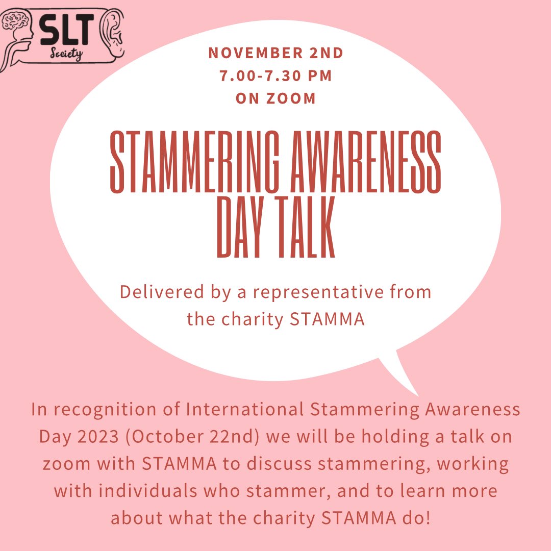 We are hosting a talk on stammering this Thursday on zoom with <a href="/stammer/">STAMMA</a>   This is a members only event so make sure you buy your membership on the NUSU website to get access to the zoom link. See you there! #stammeringawarenessday