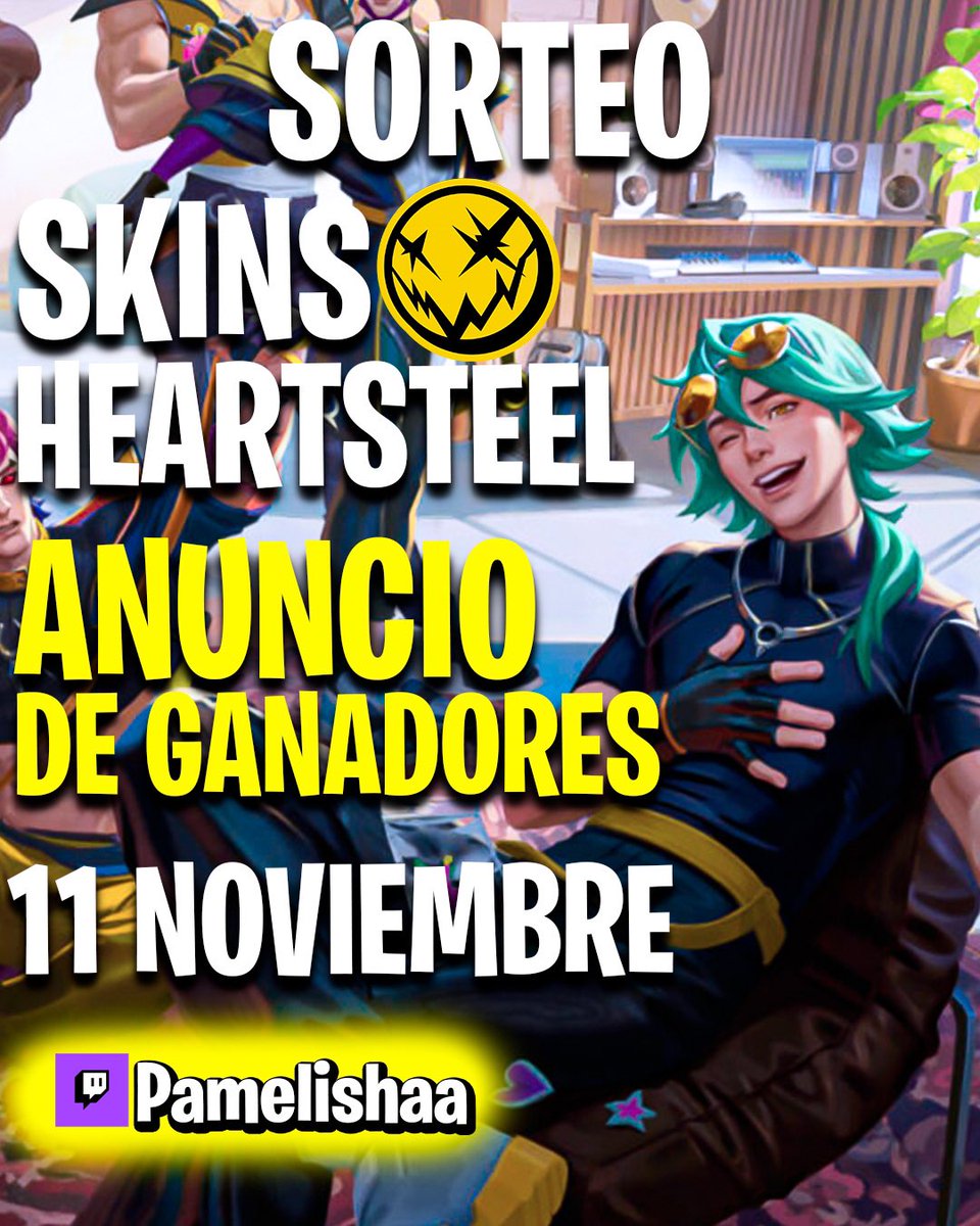 🔥SORTEO SKIN HEARTSTEEL🔥

🐱1 Ganador
🐱1 Skin HEARTSTEEL 
🐱Participan LAN&amp;LAS

👇Pasos:

✅Follow <a href="/pamelishaa/">ISG Pamelishaa 💜🌮</a> 
✅Follow youtube.com/@pamelishaa
✅RT+Like este tweet
✅Etiqueta 2 amigos

📅Termina 11 de noviembre 2023.
🍀¡Mucha suerte!