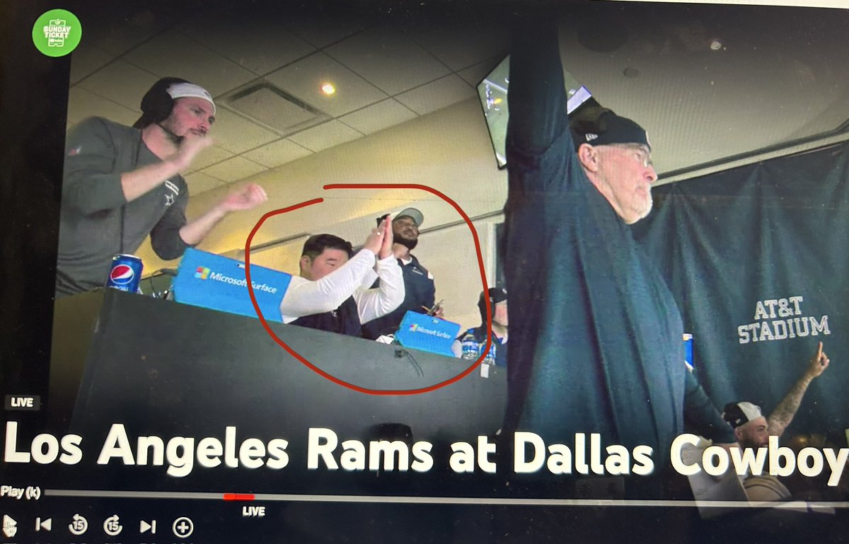 Cowboys analytics staffers sighting up in the booth with <a href="/johnpark_52/">John Park</a> and <a href="/__willyb/">William Britt</a> celebrating the pick-6