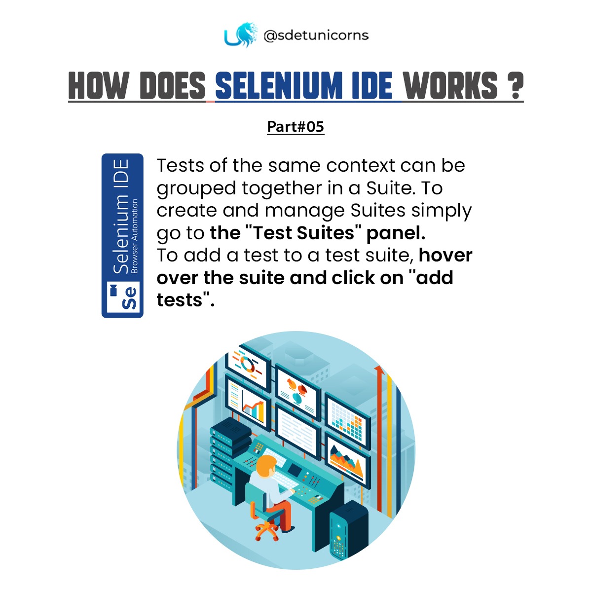 sdetunicorns's tweet image. Tests of the same context can be grouped together in a Suite. To create and manage Suites simply go to the ''Test Suites'' panel. To add a test to a test suite, hover over the suite and click on ''add tests''.
#DevOpsTesting #CrossBrowserTesting