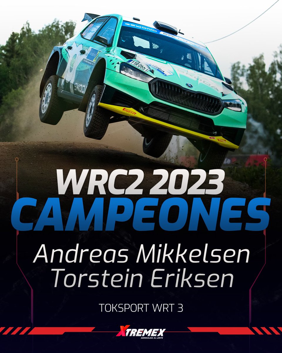 xtremex_mx's tweet photo. 🏆 @amikkelsenrally  y @torsteineriksen 🏆 Campeones WRC2 2023

#WRC2 #WorldChampions https://t.co/QIBY0h39oN
