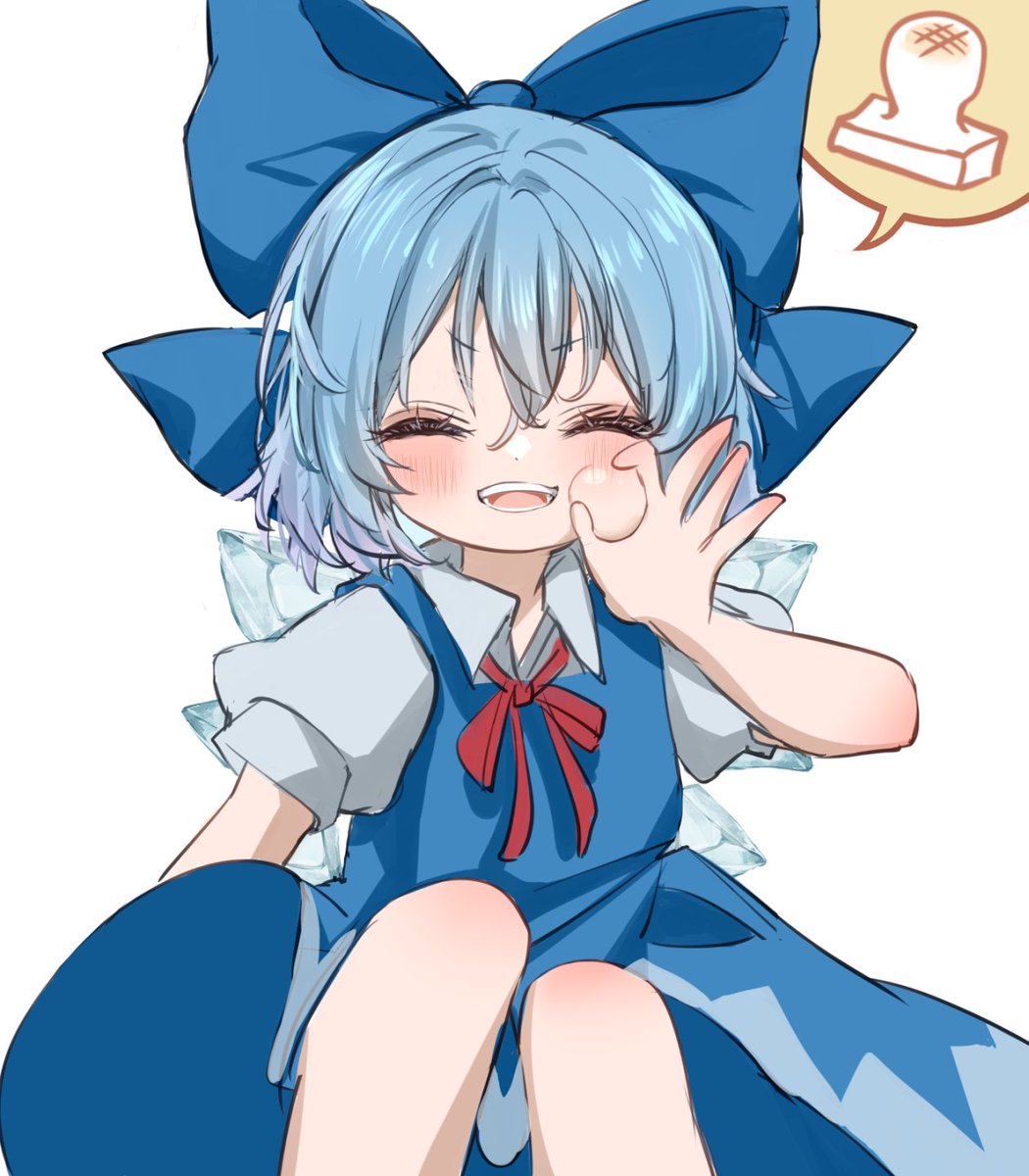 cirno 1girl solo wings blue hair dress blue dress bow  illustration images