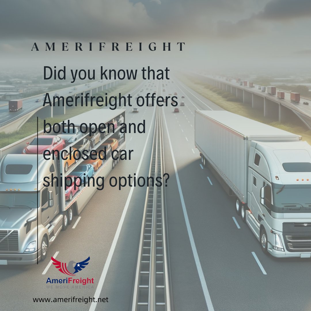 _AmeriFreight's tweet image. Did you know that Amerifreight offers both open and enclosed car shipping options? Choose the one that suits your needs best! #AmeriFreight #carshipping #carmoving #autotransport