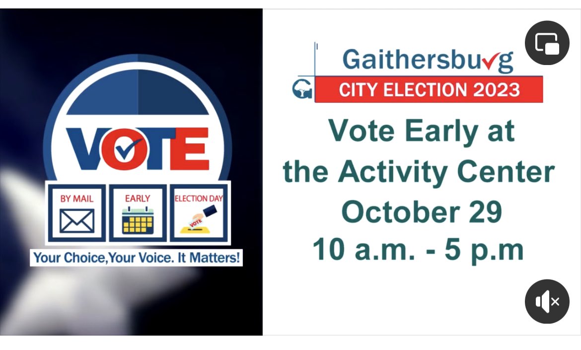 REMINDER: Early in-person voting for Gaithersburg’s City Council election is TODAY 10am-5pm at the Activity Center at Bohrer Park. #vote #election