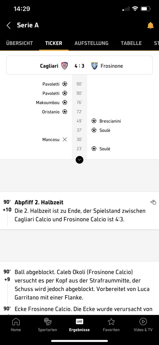 fudoh82's tweet photo. Sowas von meinen Schein zerstört 😞🥴🤯
0:3 führen und das verbocken muss man mal hinbekommen.

#anygivensunday #SeriaA #calcio #frosione #cagliari https://t.co/fYy2IYwGLL