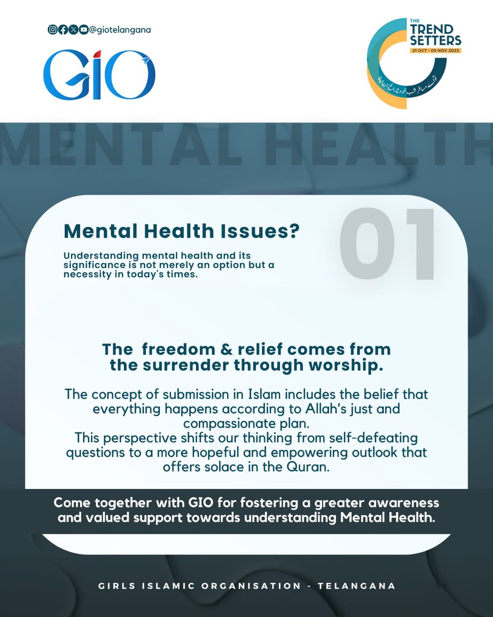 GIOTelangana's tweet photo. Our minds are among the most precious gifts bestowed upon us by the Almighty. Therefore, our foremost priority should be to safeguard and nurture the health of our minds. There's a solution for everything in divine Guidance.

#TheTrendSetters #MentalHealth https://t.co/PV5PS3HwMf