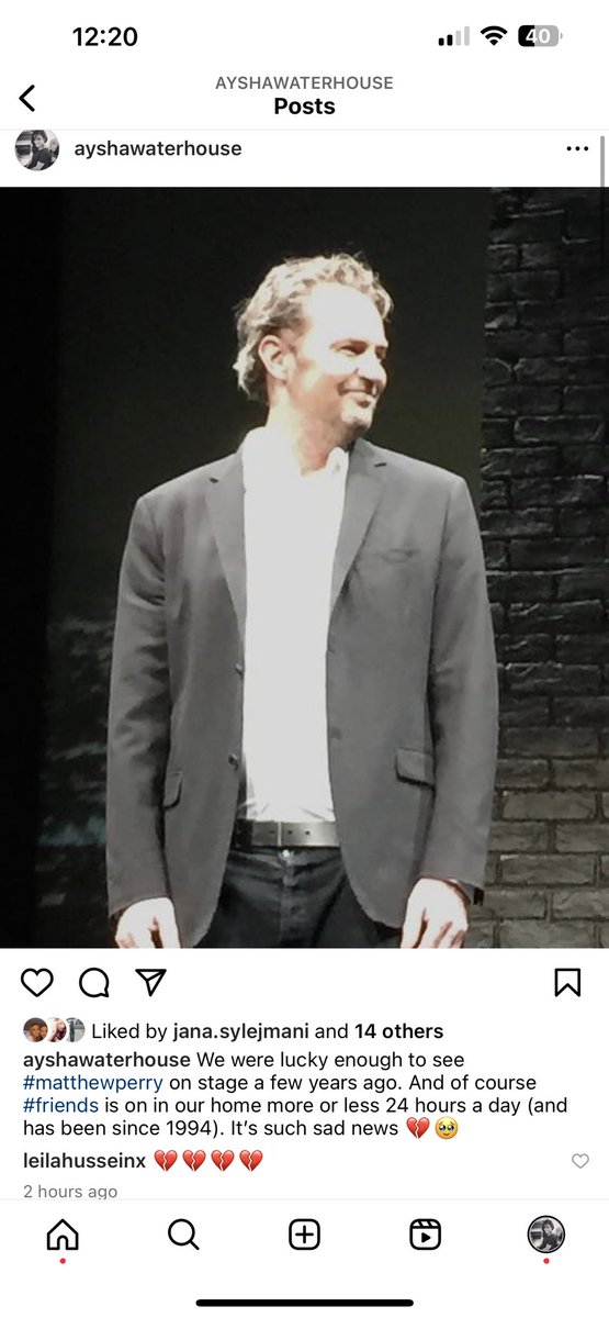 We were lucky enough to see  #matthewperry on stage a while ago. I watched Friends for the first aged 16 in 1994 &amp; I’ve loved it ever since. It has brought me comfort &amp; endless laughter with Chandler being one of the funniest characters. What utterly sad news for Friends fans💔🥹