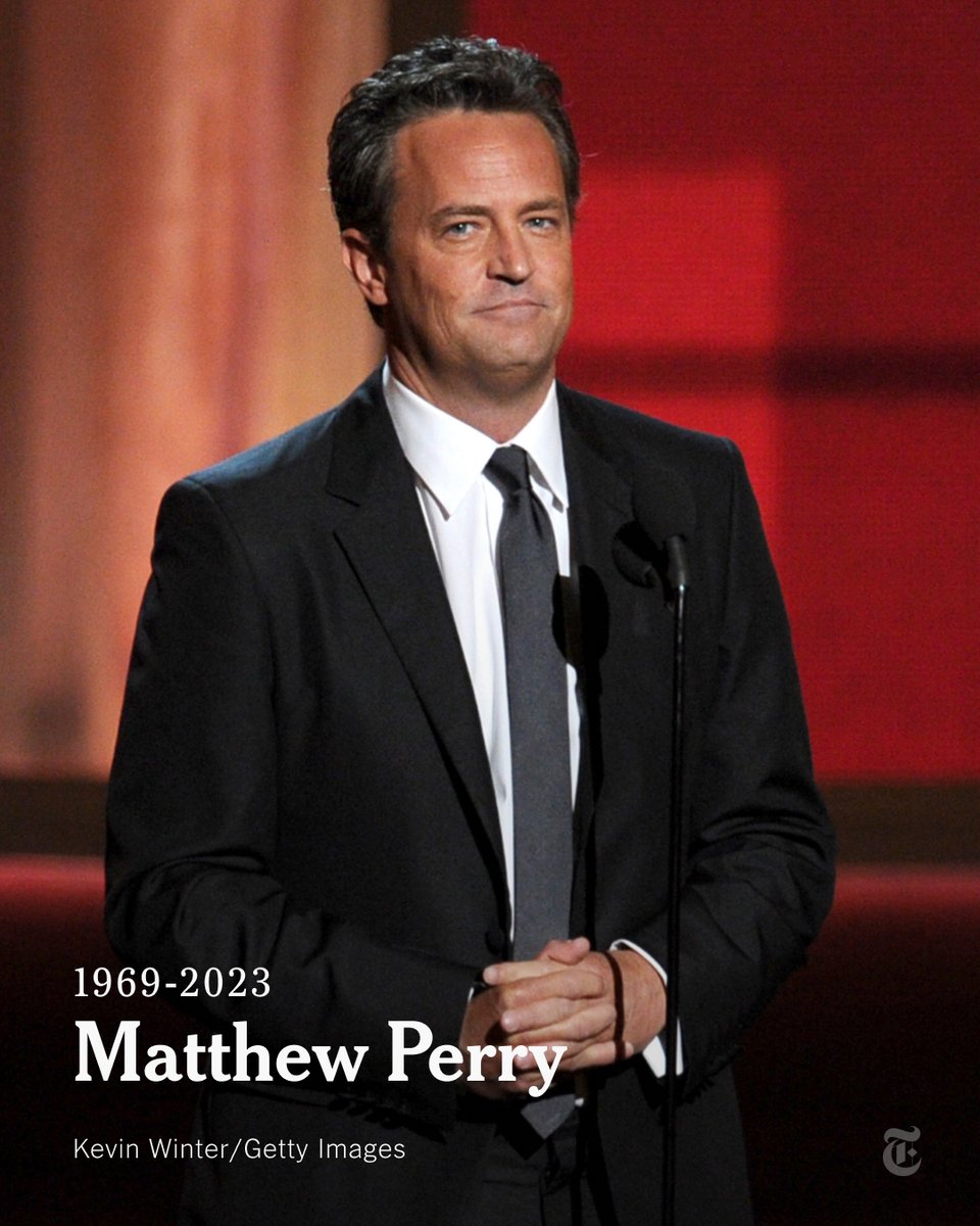 nytimes's tweet image. Matthew Perry, who was best known for his role as Chandler Bing in “Friends” and had a career in television that spanned nearly four decades, died on Saturday. He was 54. nyti.ms/46PVkmv