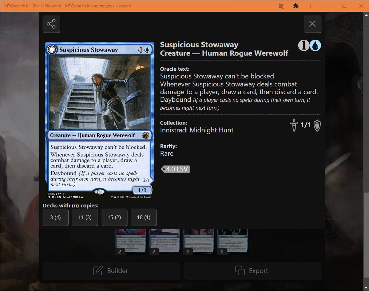 News at mtgseach.it
1) Click the button with a book icon.
2) Look for a card: Bard Class.
3) Click a "Decks with (n) copies" button.
4) Scroll to the bottom of the page. Now, you get a deck proposal from the found decks.
<a href="/MBrewlab/">MTGA - BrewLab</a>
