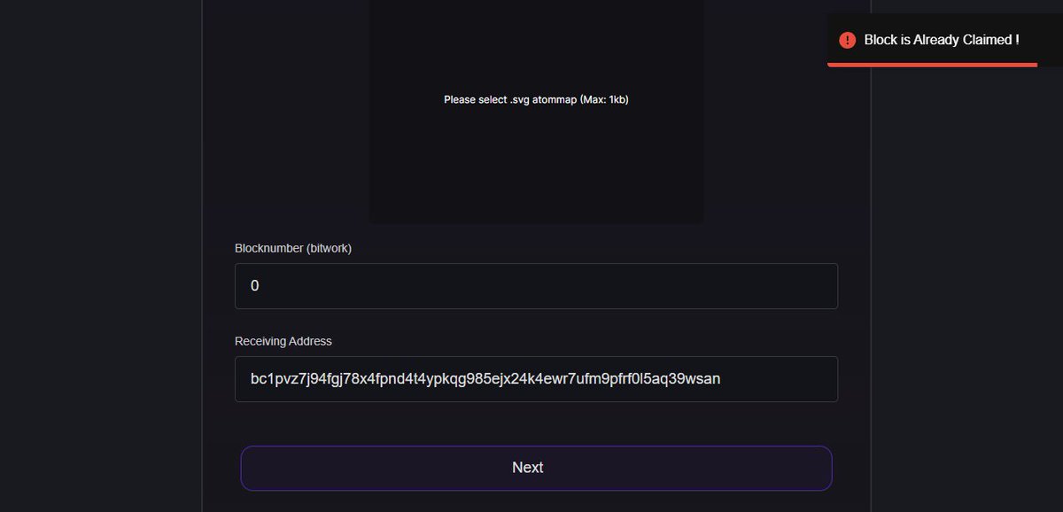 atomicalsmarket's tweet image. #Atommap index is now supported,

You can visit to atomicalmarket.com and search blocknumber.atommap to check if its been claimed or not. 

(If claimed then you can know if you are the owner of that atommap or not)
While inscribing it will be auto check !
#Atomicals #bitwork