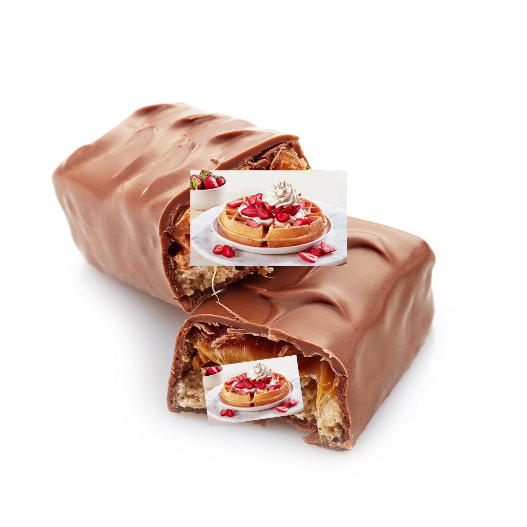 Be sure to check your kids’ candy this year! I just found a whole IHOP Golden-brown Belgian waffle topped with creamy cheesecake mousse & fresh strawberries shoved inside this candy bar!