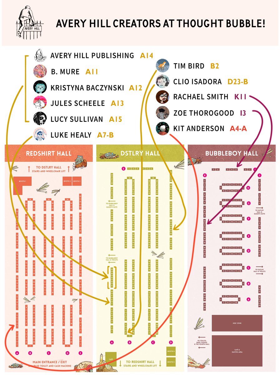 Avery Hill Publishing (@averyhillpubl) on Twitter photo Who's going to <a href="/ThoughtBubbleUK/">Thought Bubble Festival</a>? We'll be there exhibiting, along with loads of fantastic Avery Hill creators!
Here's a map of where you can find @beemure <a href="/kbaczynski/">Kristyna Baczynski</a> Jules Scheele <a href="/LucySullivanUK/">Lucy Sullivan is not here</a> <a href="/LukeHealy/">Luke Healy</a> @T_J_Bird @ClioIsadora <a href="/rachael_/">Rachael Smith</a> <a href="/zoethorogood/">Zoe Thorogood</a> @igotkittypride Who's going to <a href="/ThoughtBubbleUK/">Thought Bubble Festival</a>? We'll be there exhibiting, along with loads of fantastic Avery Hill creators!
Here's a map of where you can find @beemure <a href="/kbaczynski/">Kristyna Baczynski</a> Jules Scheele <a href="/LucySullivanUK/">Lucy Sullivan is not here</a> <a href="/LukeHealy/">Luke Healy</a> @T_J_Bird @ClioIsadora <a href="/rachael_/">Rachael Smith</a> <a href="/zoethorogood/">Zoe Thorogood</a> @igotkittypride