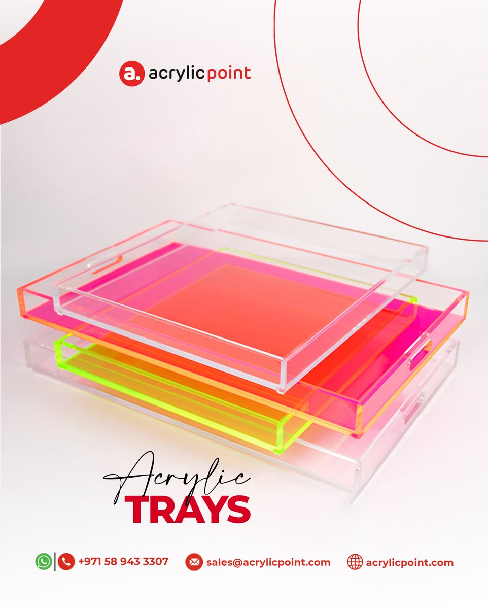 Discover the perfect fusion of form and function with our acrylic trays. Available in a stunning array of colors, these trays are a storage sensation. 
Whatsapp +971589433307 for more details.

#AcrylicPoint #acrylictray #acrylictrays  #traydecor #customtray #acrylic #dubai