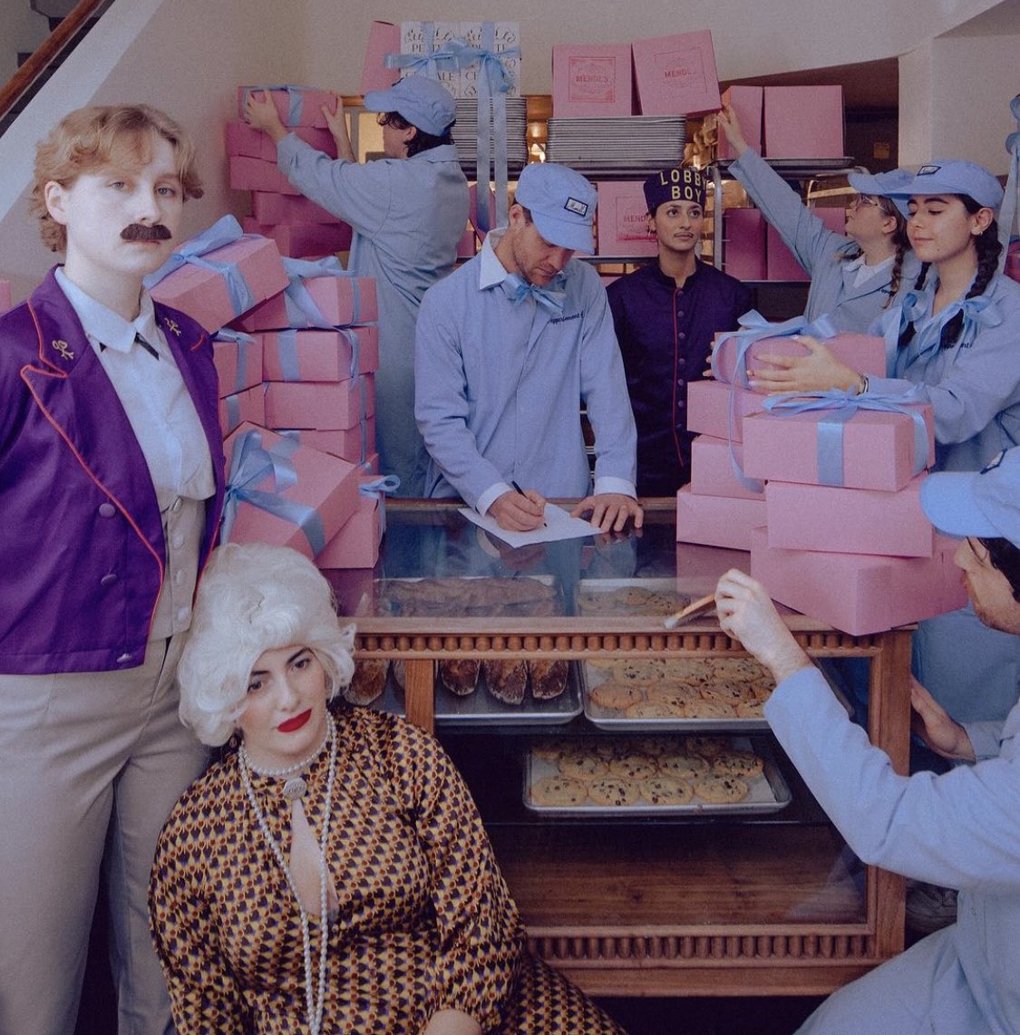 iiiitsandrea's tweet photo. L’Appartement 4F dressed 
entire staff up as Wes Anderson’s 
“The Grand Hotel Budapest” https://t.co/qhxSvWP7WV