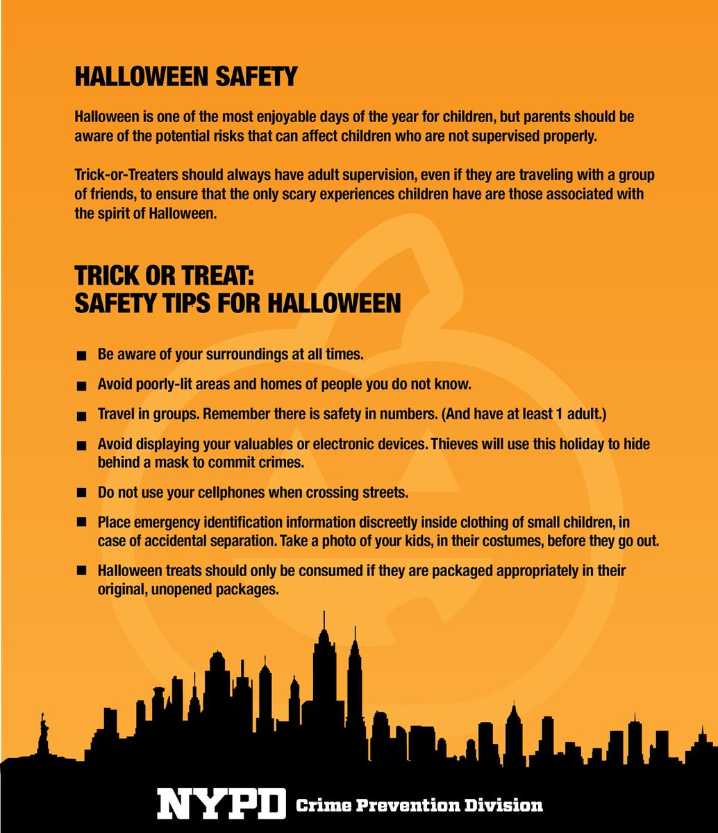 To help ensure adults and children have a safe holiday, NYPD has compiled a list of Halloween safety tips.
