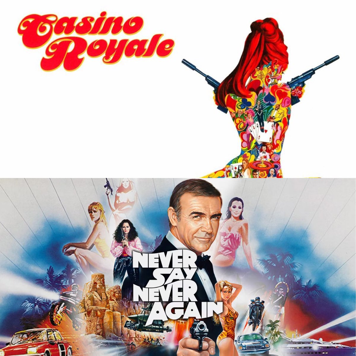 SpyHards's tweet photo. Despite their disavowed status among some fans, CASINO ROYALE ‘67 and NEVER SAY NEVER AGAIN are officially owned by EON, so do you think that they should both be included in future #JamesBond physical media releases?

Hear our take on the subject: https://t.co/OOp85mEoZL https://t.co/jHPYfNasOu
