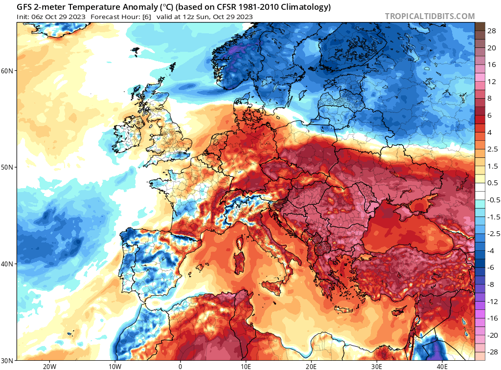 Exceptional late October warm spell in Eastern Mediterranean

34.9C Athienou in CYPRUS
29C at 627m asl at Meghri ARMENIA
30C in GEORGIA AND AZERBAIJAN

34.3C at Akali in the Black Sea TURKEY coast

This heat is totally unprecedented and will break several November records.