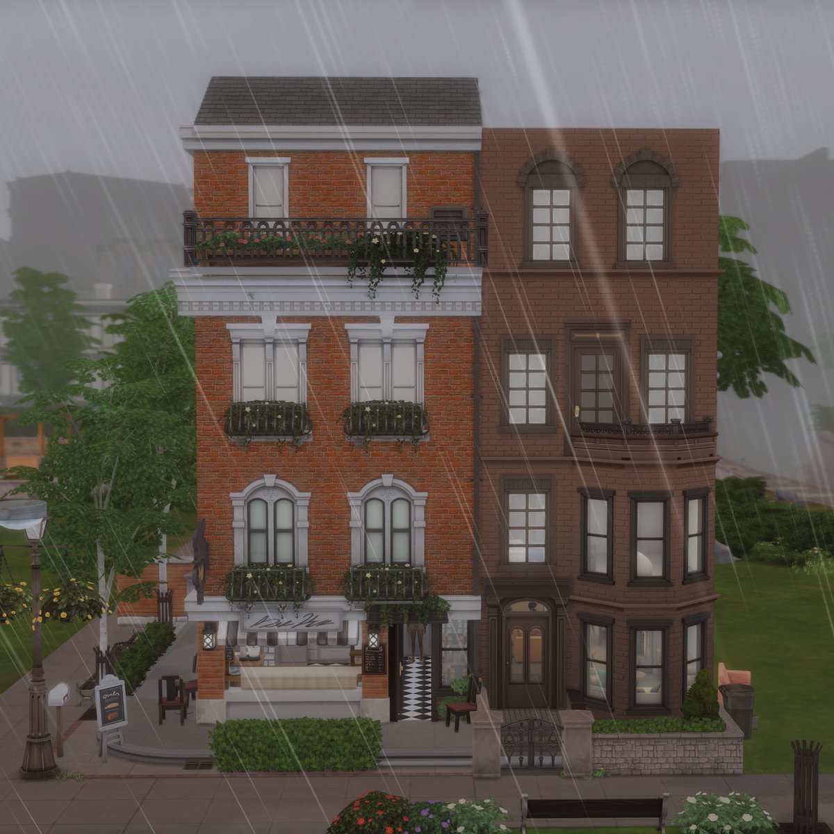 Building a bakery at-home buisiness venue with #HomeChefHustle people come up to the window and buy foodstuff! includes townhouses, if we get the 'for rent' EP they could be functional!! 🥹 #WIP #thesims4 #EA #ShowUsYourBuilds