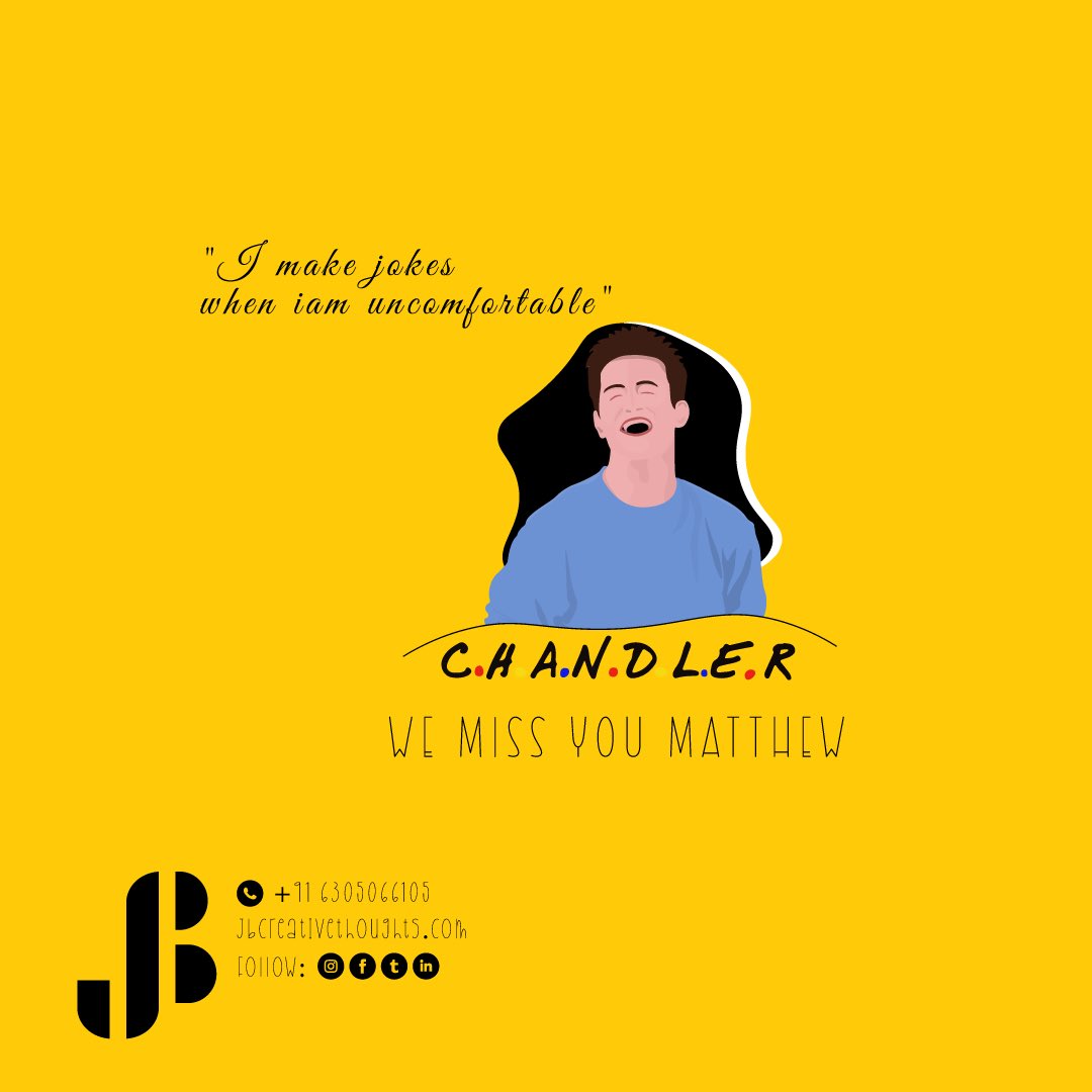 jbcreativity's tweet photo. The jokes we love to hear when he’s uncomfortable makes us comfortable.

We Miss You Matthew
“Chandler Bing”
.
#wemissyoumatthew #jbct #friendsshow #matthewperry #chandlerbing #memories #frinedsforever #chandler #friendstvshow #friends #jbcreativethoughts #marketingagency https://t.co/W0GiP86eUA
