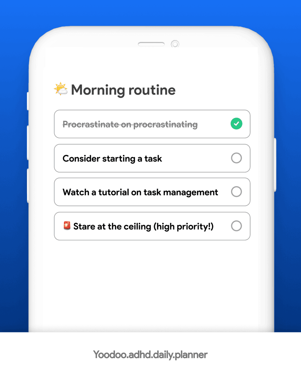 yoodooapp's tweet photo. When you’re an expert procrastinator, life is always on pause. 😄

Who’s this remind you of?

#ADHD #Procrastinator #ToDoTomorrow #ProcrastinationNation #TaskEvader #DelaynaDoesItLater https://t.co/3ZFgkr8Nzd