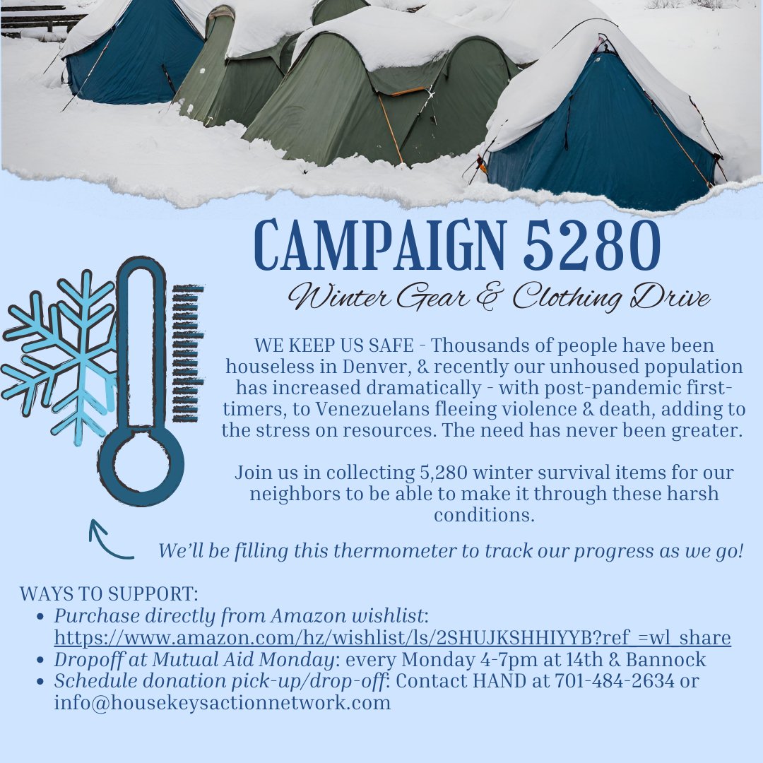 Campaign 5280 - DONATIONS NEEDED FOR WINTER SURVIVAL!!!

It is freezing cold and snowing. People living on our streets need warm gear to survive the cold!!#

We are seeking donations of 5280 winter survival items!

Donate from this wish list amazon.com/hz/wishlist/ls…