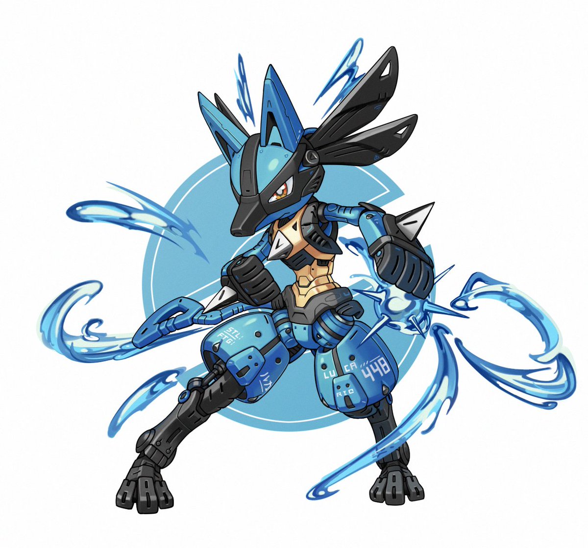lucario pokemon (creature) solo spikes mechanization standing full body no humans  illustration images