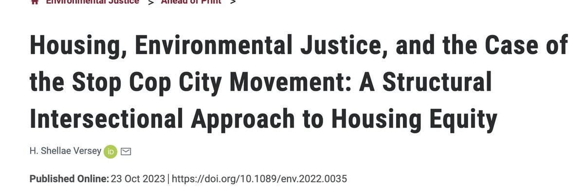 Speaking of #StopCopCity + #racism I wrote a thing doubling down on the notion that state-led #displacement + #gentrification + #environmentalism are *still* very much connected. liebertpub.com/doi/10.1089/en…