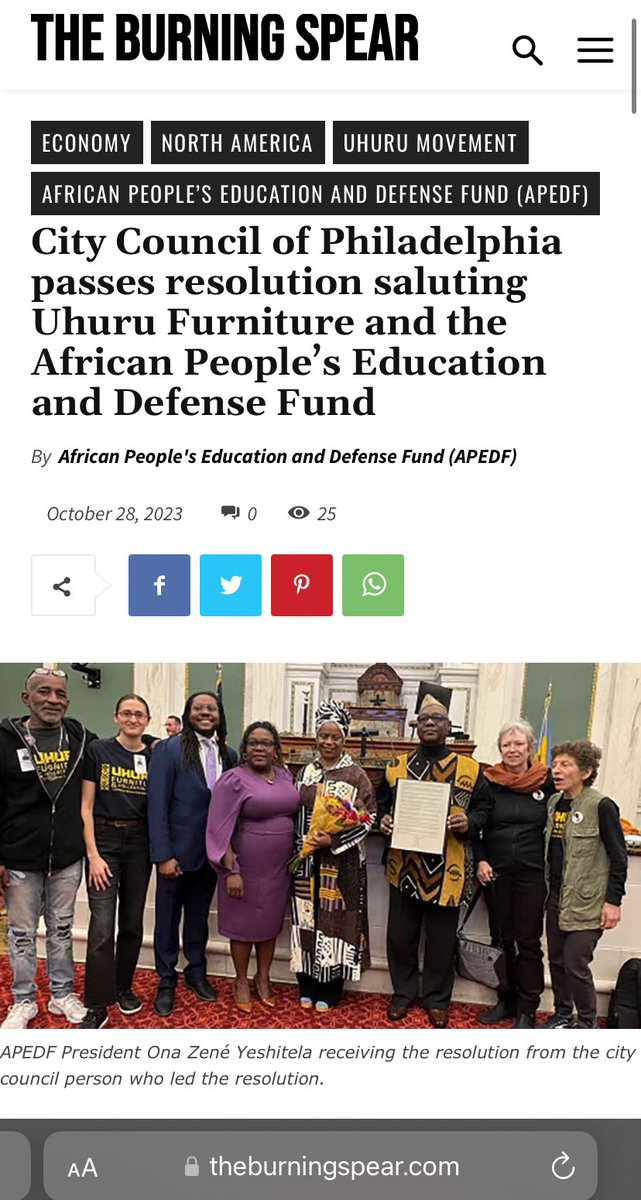 “City Council of Philadelphia passes resolution saluting Uhuru Furniture and the African People’s Education and Defense Fund” - Article via The Burning Spear newspaper.

#UhuruMovement #TheUhuruMovement #APEDF #Philadephia #OnaZenéYeshitela 

Full article: theburningspear.com/city-council-o…