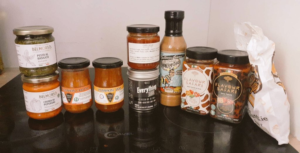 My haul from #savourkilkenny
Got to try some new flavours like pumpkin chutney and African inspired tomato sauce