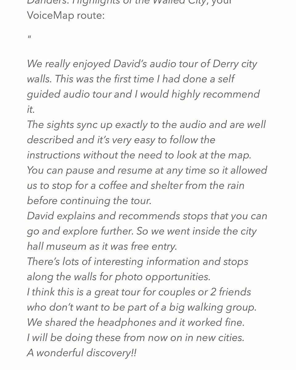 DerrieDanders's tweet image. A positive review just received of one of my audio tours on the VoiceMap platform.
Check out yesterday’s post for the link to purchase/download.
#derriedanders #voicemap