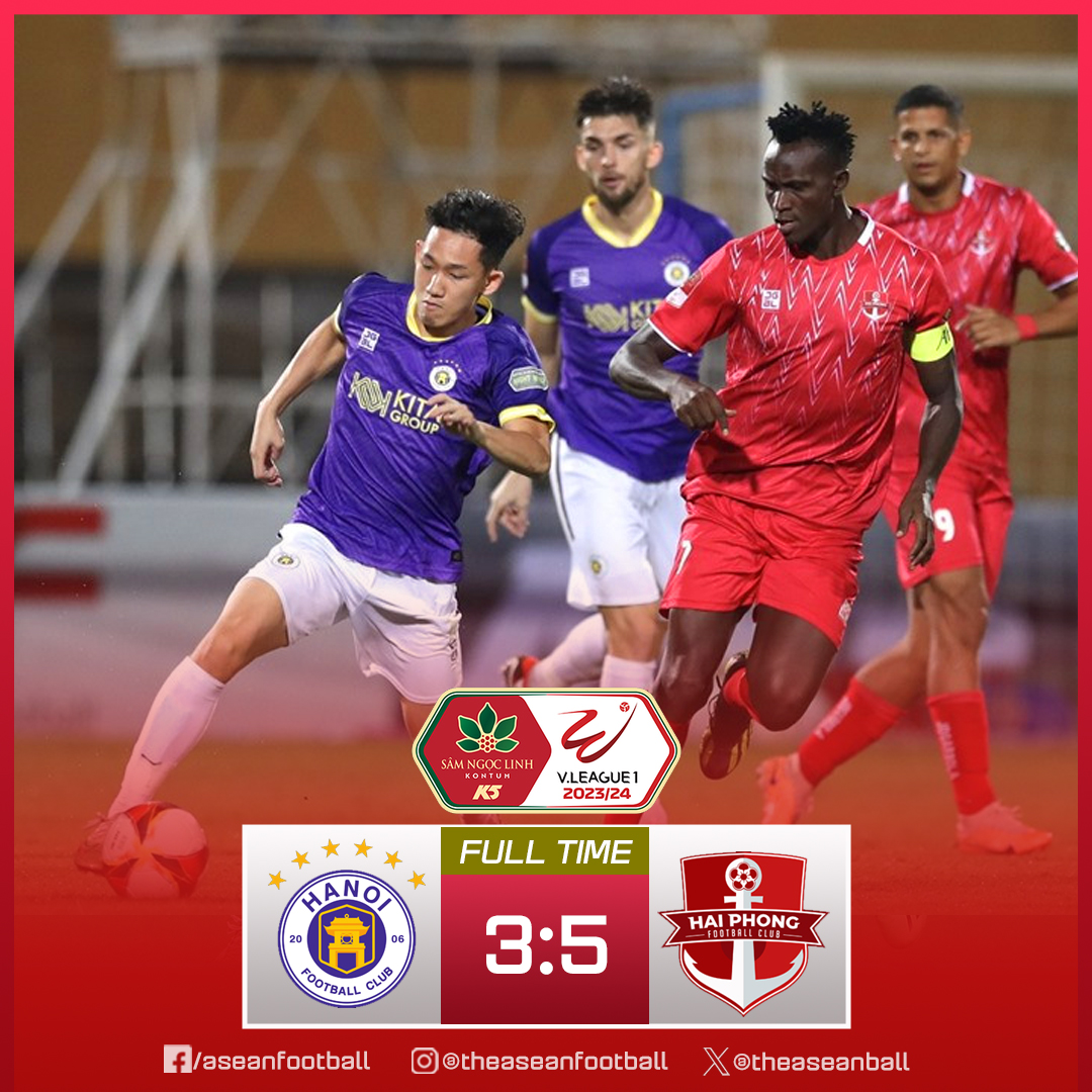 theaseanball's tweet image. 🇻🇳 V.LEAGUE 1-2023/24 | Round 2

FT: Hanoi FC 🟣  3️⃣ - 5️⃣  🔴 Hai Phong FC

#VLeague #VPF