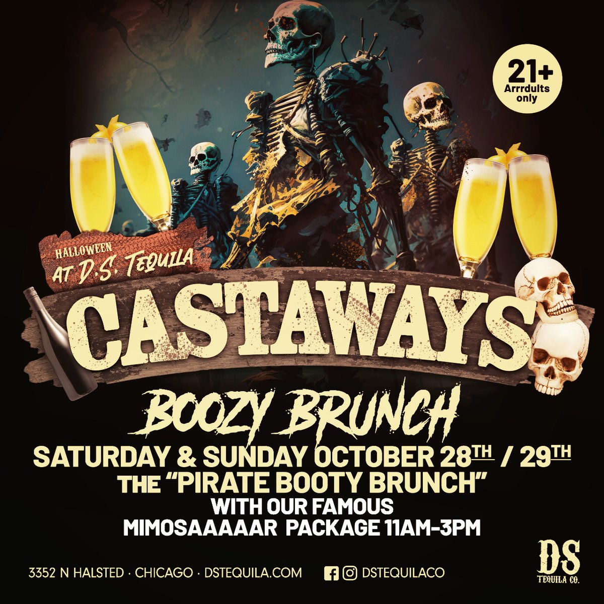 Hair of the dog? Wash up on our shores for our annual Pirate Booty Brunch! Mimosa package and sea shanty participation optional.