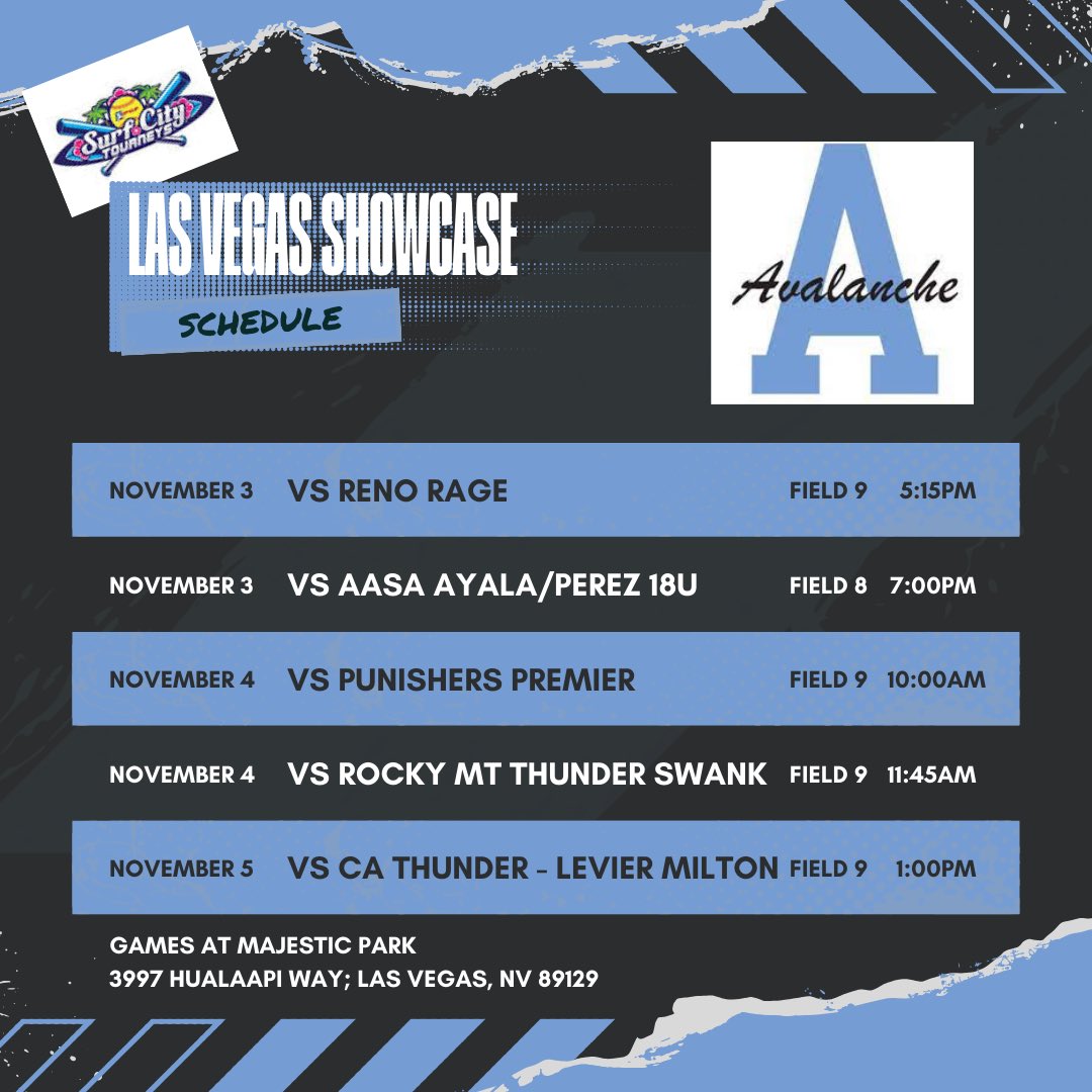 avalanche_sky's tweet photo. We finally get to hit the dirt again. We will be in Las Vegas this weekend at the @pgfnetwork Surf City Tourneys Las Vegas Showcase. #lasvegasshowcase #fallsoftball #pgfshowcase #surfcitytourneys https://t.co/XwyxVD6Wx2