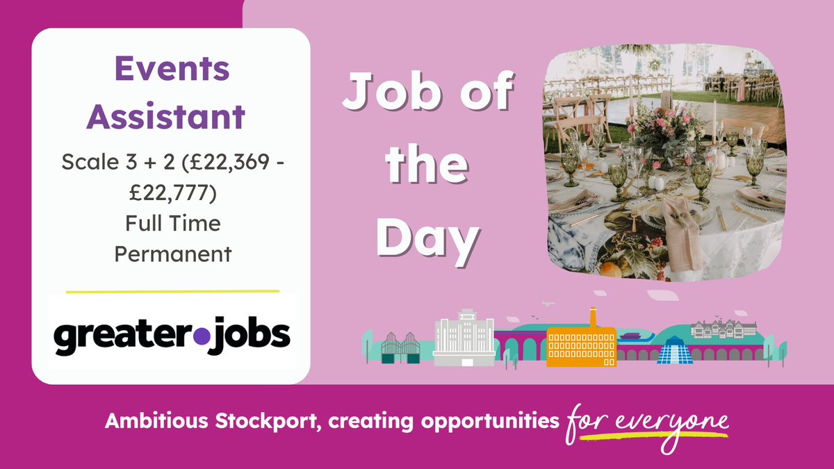 We are looking for a friendly &amp; professional #EventsAssistant to join the <a href="/Stockport_Event/">Stockport Events</a> team to support the delivery of their ambitious #Events programme!

Could this be the #job for you? Find out and #apply now! 👉 orlo.uk/715s9

#TeamStockport #AmbitiousStockport