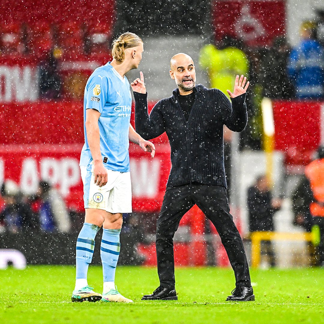 brfootball's tweet photo. Pep and Haaland after the whistle 🤷‍♂️ https://t.co/KZYgm3e0Yq