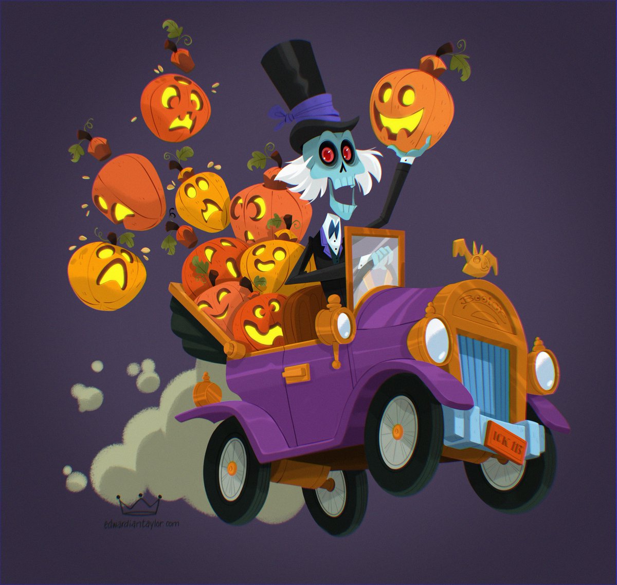 Final prompt for #RhodeMontijo's #FantasmicalFridays.  I missed the first group so I'll be playing catchup. Have a fun and safe #Halloween! #art #design #characterdesign #illustration #DTIYS #jackolantern #dead #monster #pumpkins #vintagecar