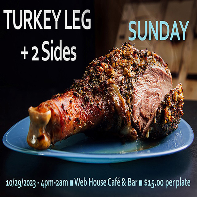 Web_House's tweet image. Sunday, October 29th:   

Swing on by and enjoy our Turkey Leg dish from 5pm-2am at Web House.  Kid and pet friendly, so bring the family too!  

Web House Café &amp;amp; Bar 

320 Blanco Rd. SATX, 78212 PH: 210-531-0100 webhousecafe.com