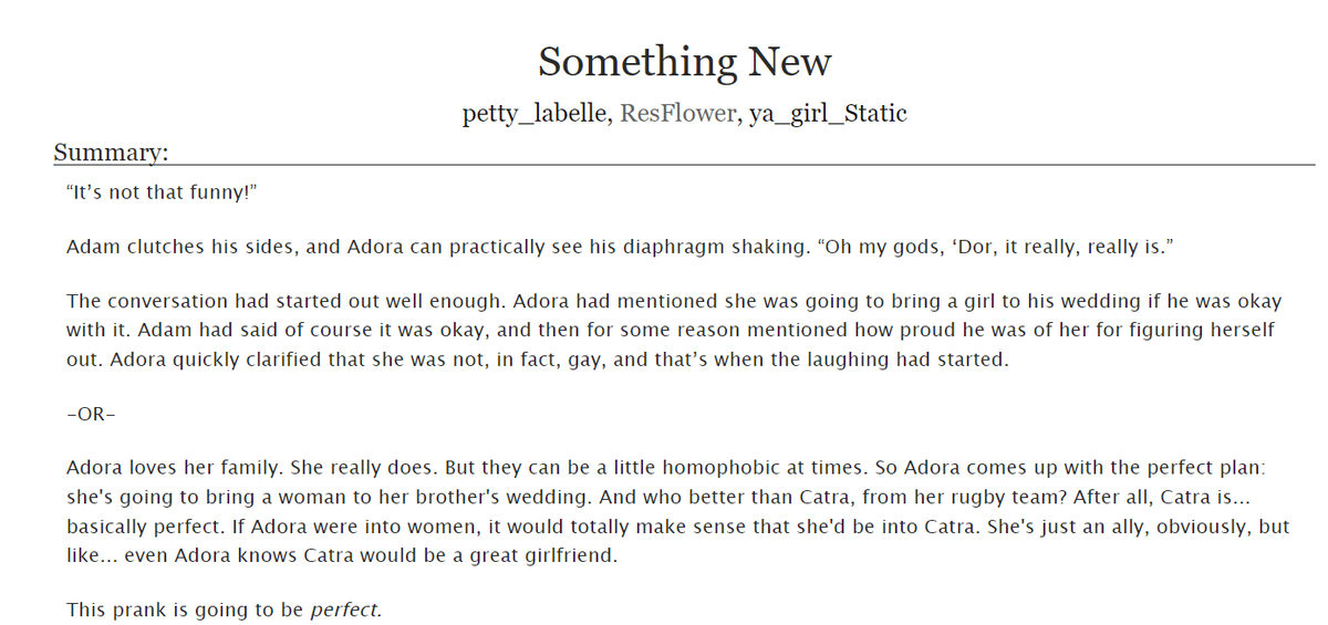 After 6 months and near 30k words, <a href="/pettiestlabelle/">petty_labelle</a> and  <a href="/ya_girl_static/">ya girl, Static</a> have finally finished this collab and will now not talk to each other for at least a month for self-care reasons. Please enjoy.
archiveofourown.org/works/51202228
