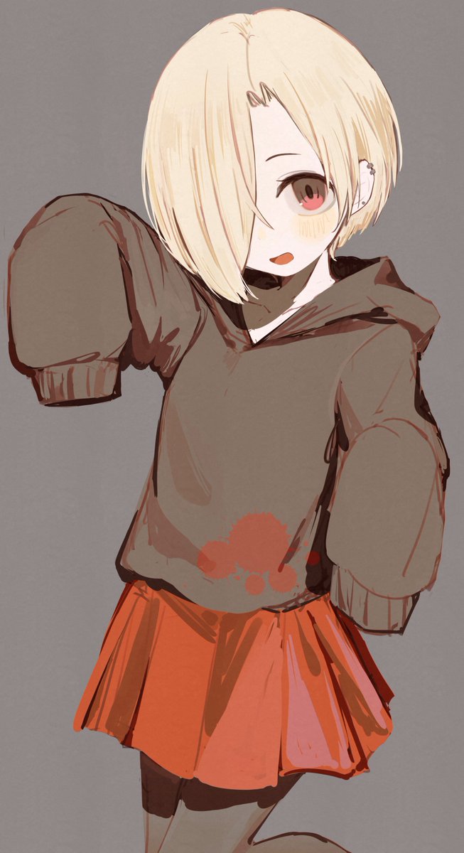 shirasaka koume 1girl solo sleeves past wrists skirt blonde hair hood sleeves past fingers  illustration images