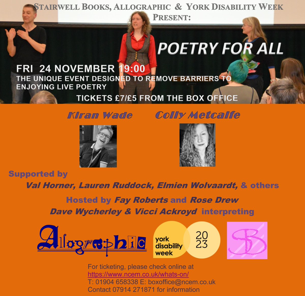 This image makes us all happier! Updated logos, PR pics okayed, & another TRULY WONDERFUL
@PoetryForAllUK  is coming your way, York! @YorkStJohn @YorkHumanRights @yorkearlymusic
@fayroberts  #DeafArts #poetrycommunity #York @YorkDisability @allographica
@KiranWontShutUp