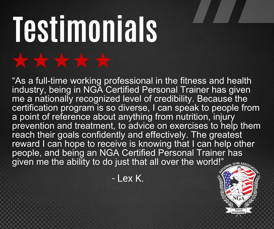 NationalGym's tweet photo. Thanks Lex K. for the review.

Learn more about the NGA and our personal trainer certificate by visiting: https://t.co/4xxb61lOCS 

#BodybuildingLifestyle #BodybuildingEvents #NGAApparel #NaturalBodybuilders #NationalGymAssoc #NGACompetition #FitGoals #FitLife https://t.co/tQEMNESP0g