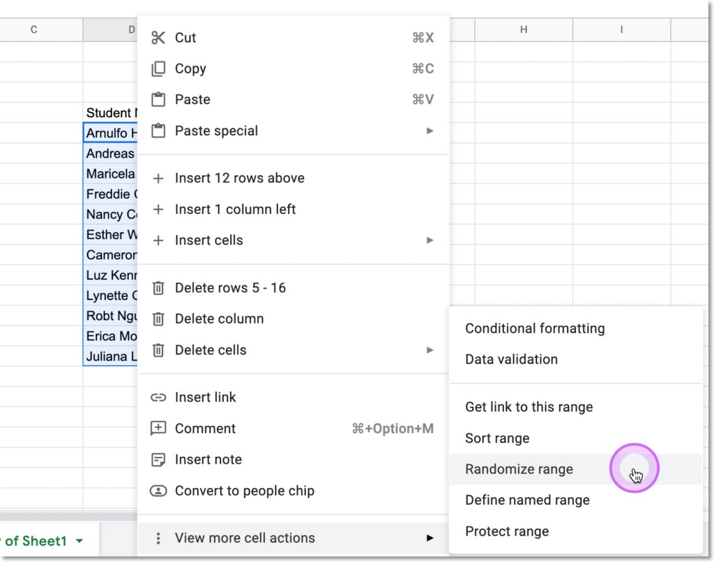 'You will want to click on View more cell actions to find the Randomize range option.' alicekeeler.com/2022/04/21/how…